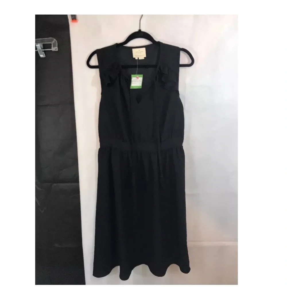 NWT kate‎ spade new york ruffle crepe fit & flare dress black [SZ Large ]